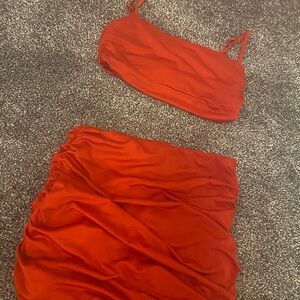 Red Two-Piece Ruched Set
